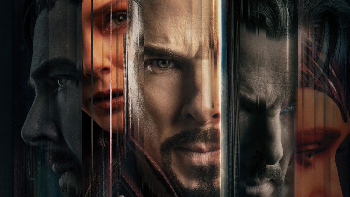 A poster gives glimpses of Doctor Strange's and the Scarlet Witch's faces