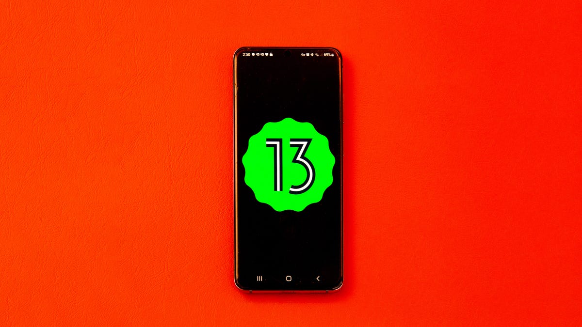 Android 13 logo on a phone