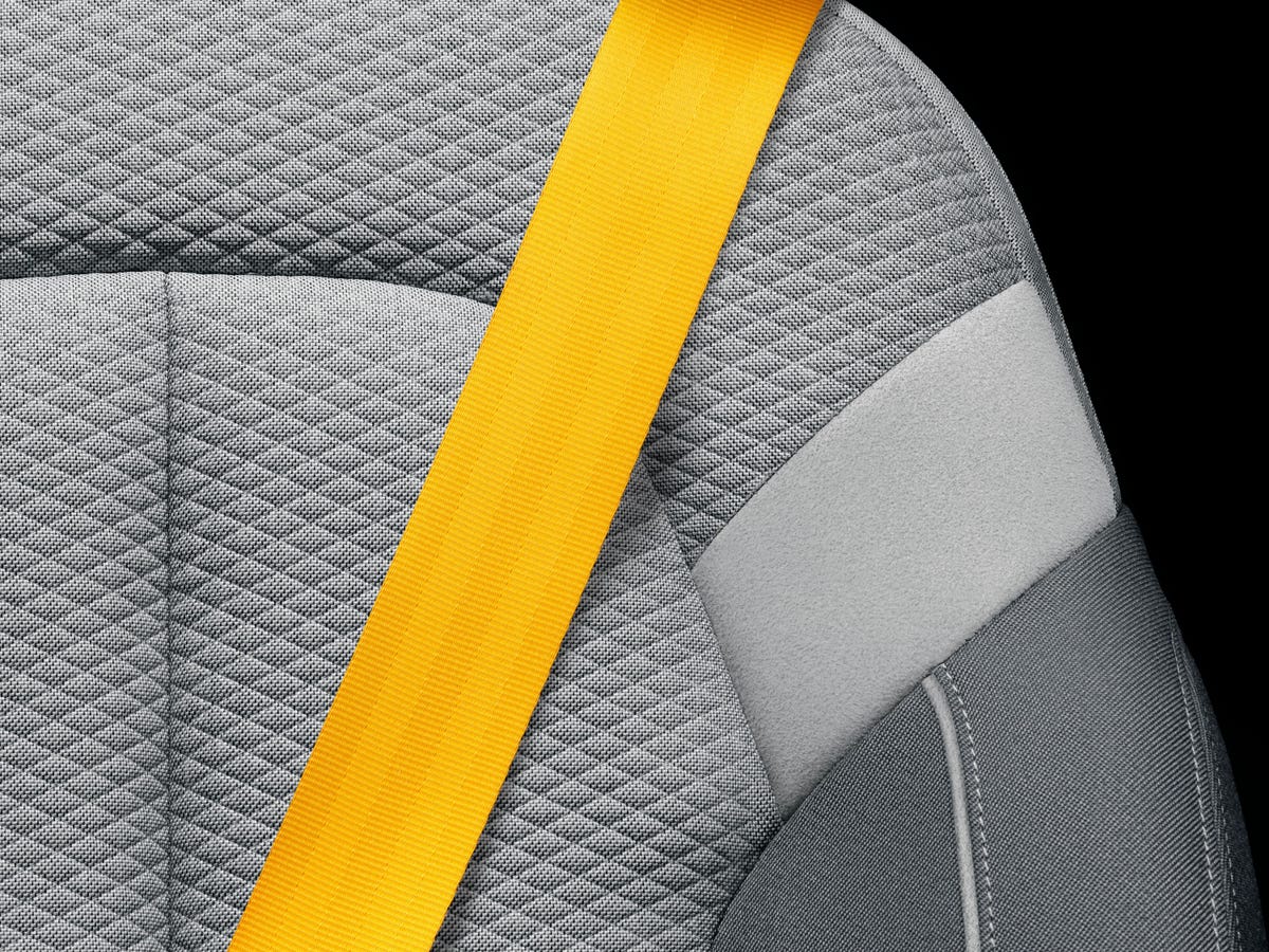 2023 Polestar 2 gray seat with gold seatbelt