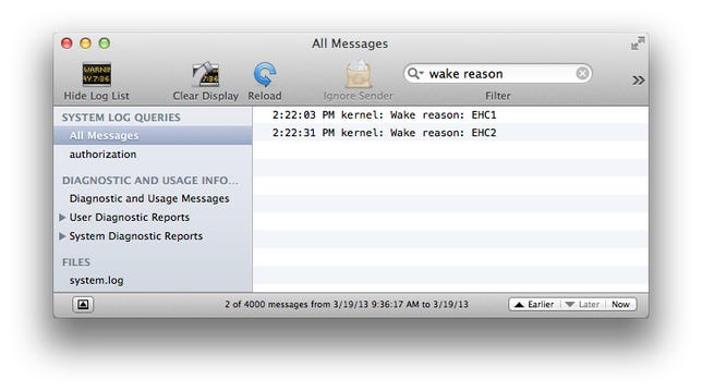Wake reasons in the OS X console