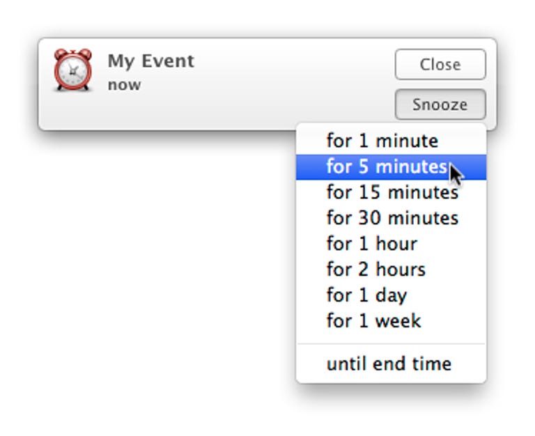 Snooze button menu in OS X Mavericks