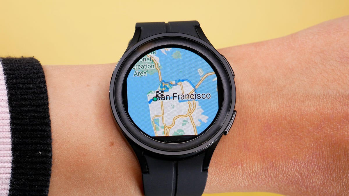 Galaxy Watch 5 showing a map of San Francisco