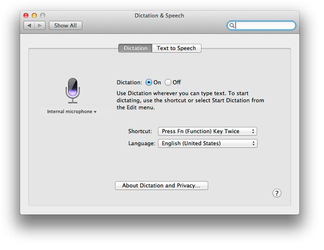 Dictation preferences in OS X