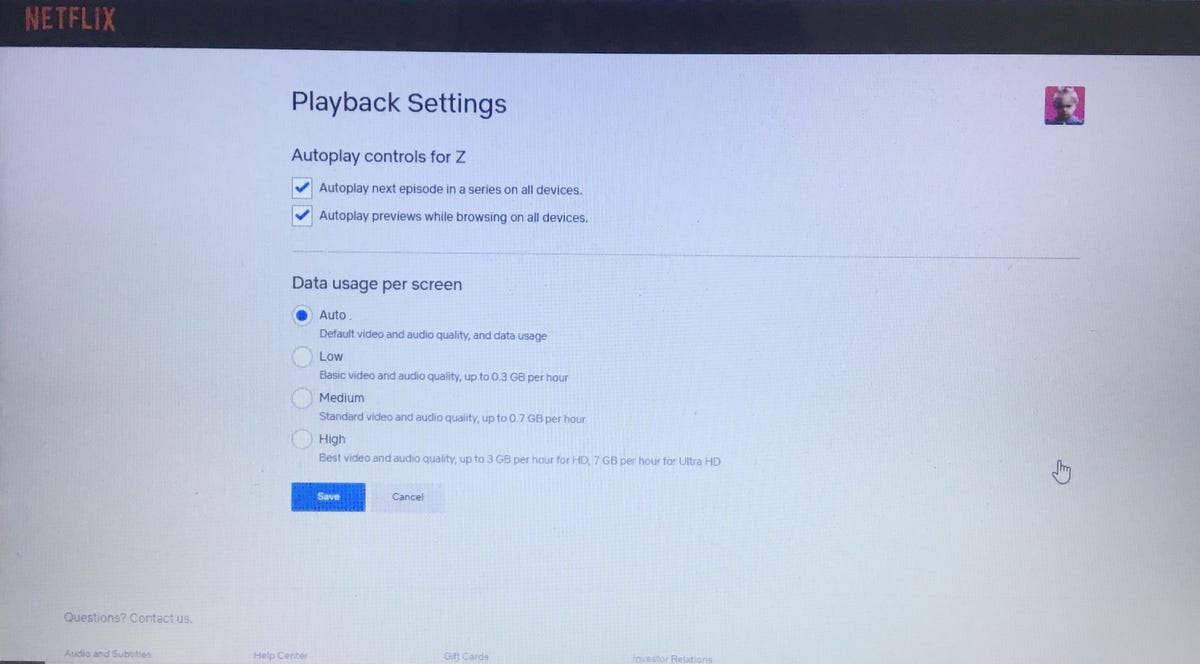 netflix playback settings screen
