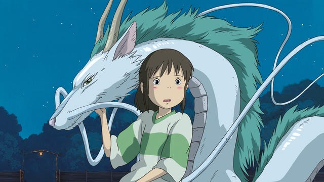 Chihiro and a dragon in Spirited Away