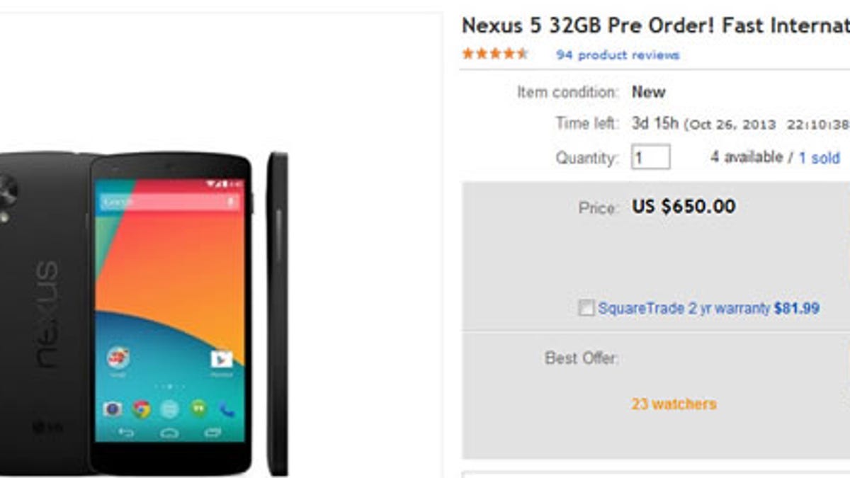 The Nexus 5 is up for preorder on eBay.