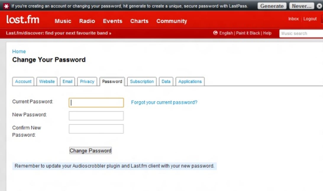 Lastpass: change password