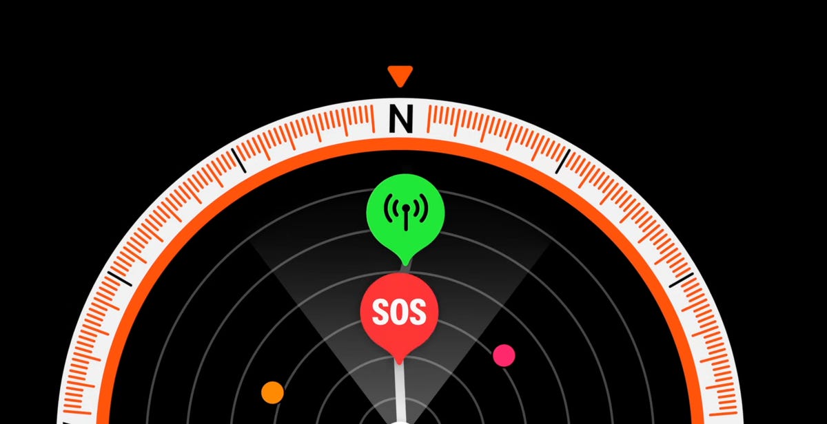 apple watch with SOS notification on compass