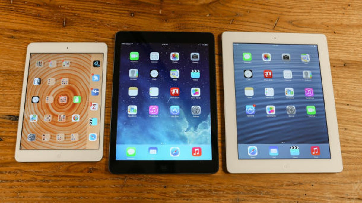 From left: The original iPad Mini, iPad Air, and fourth-generation iPad.