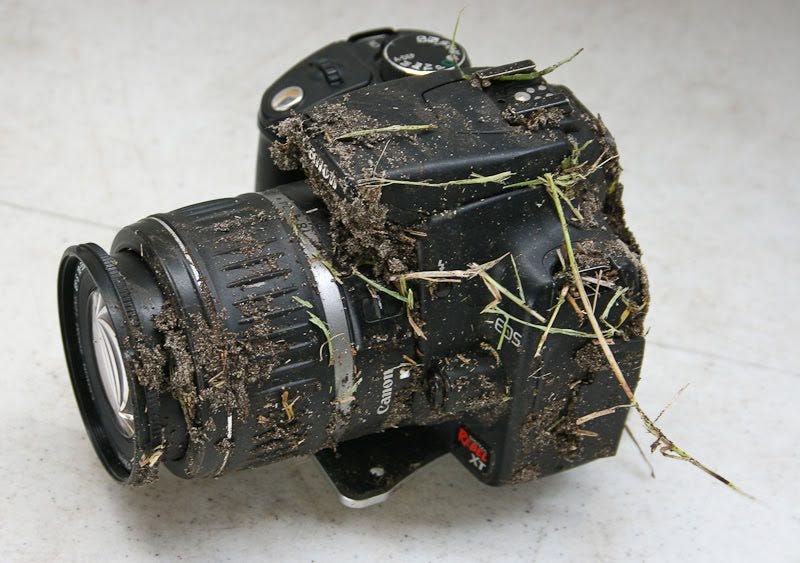 The Canon Rebel XT after its plunge.