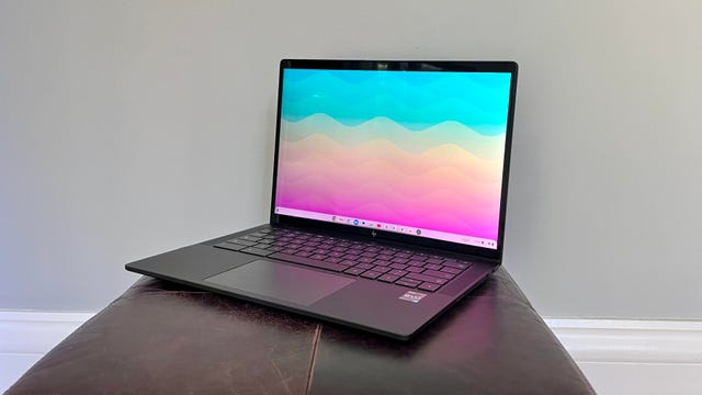 HP Dragonfly Pro Chromebook in front of a gray wall