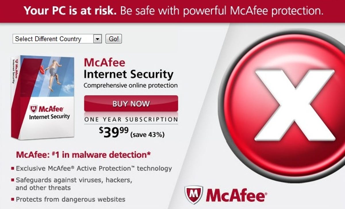 McAfee Internet Security suite marketing page