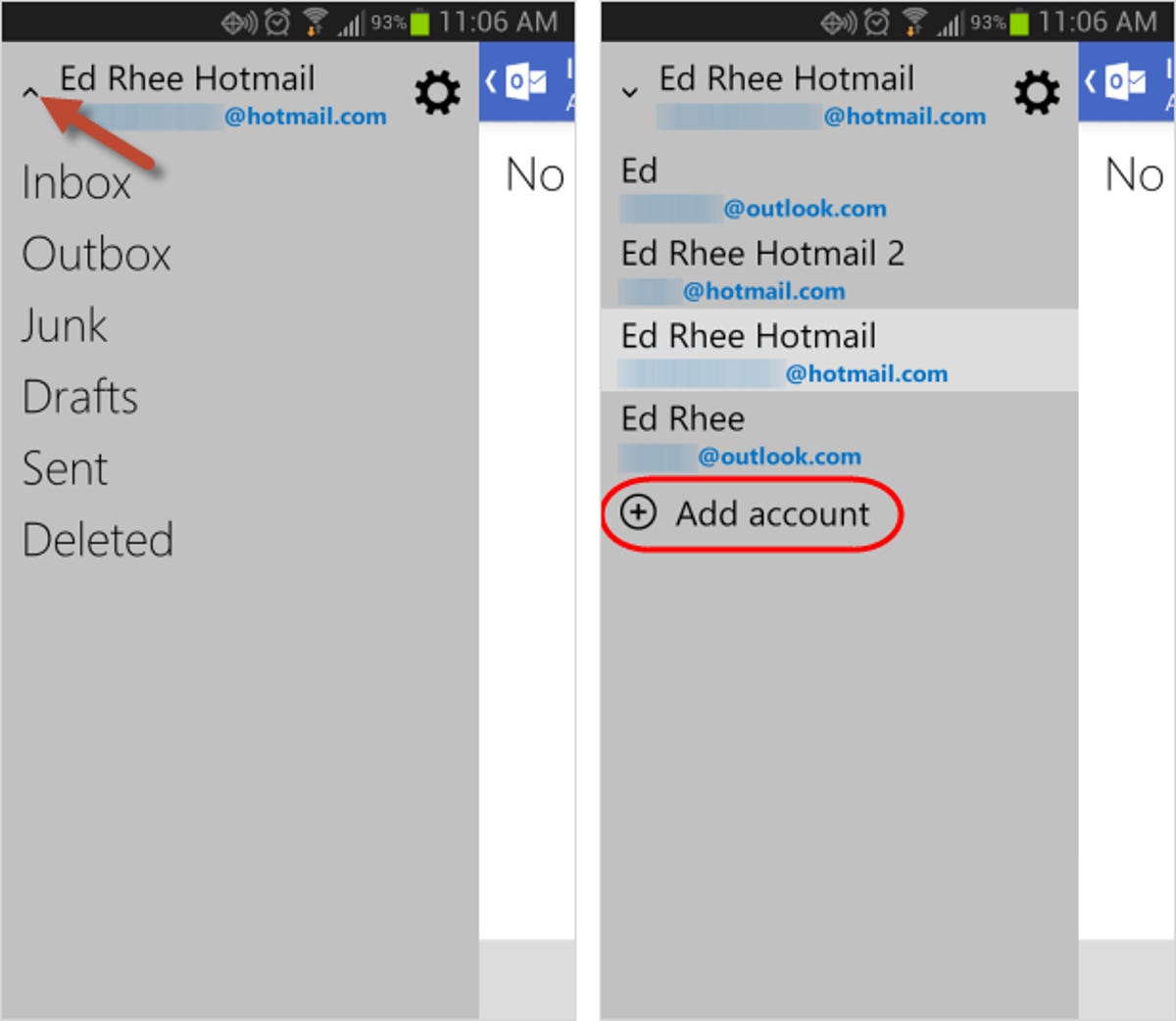Add multiple accounts to Outlook.com for Android