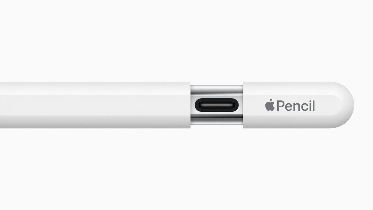 A close-up shot of the USB-C port on the new Apple Pencil.