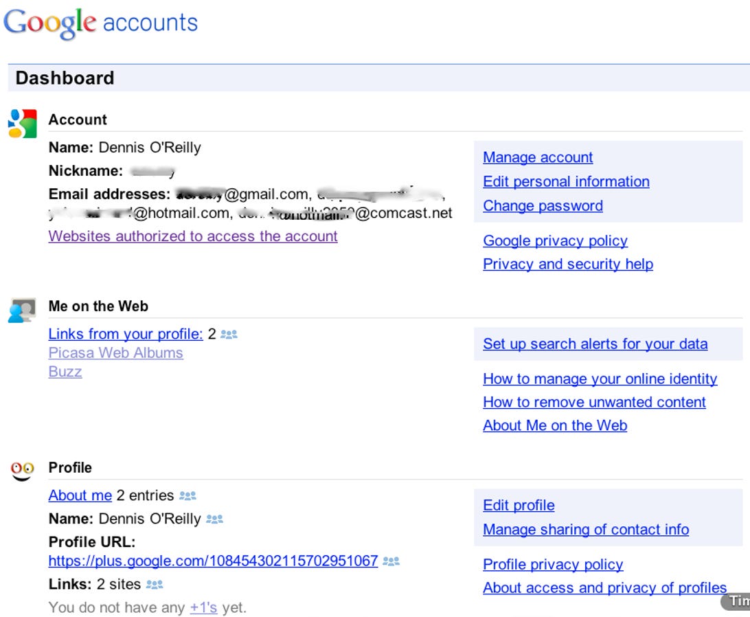 Google Dashboard service listings