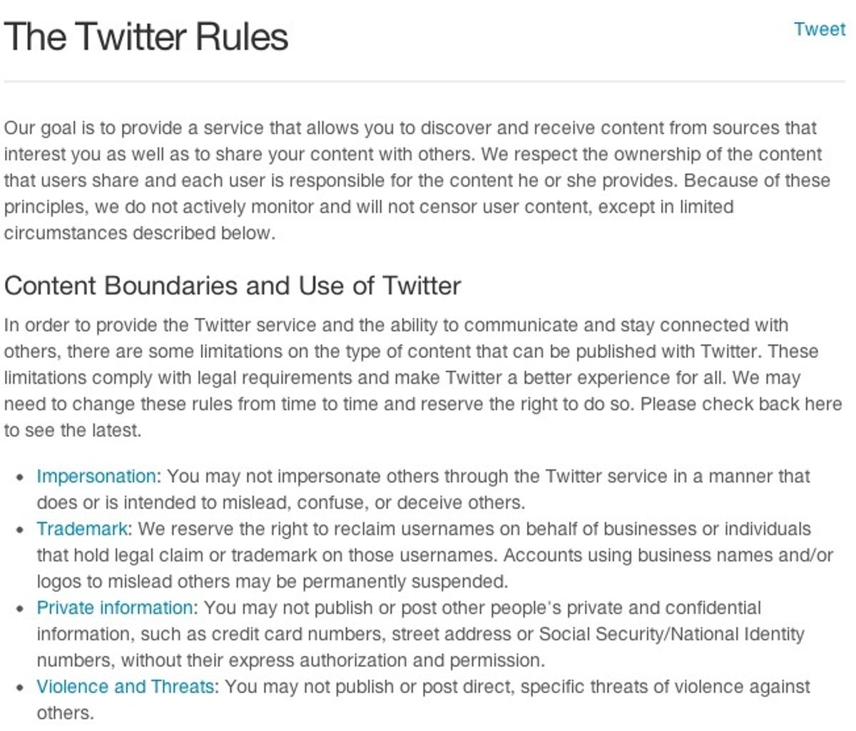 Twitter Rules page
