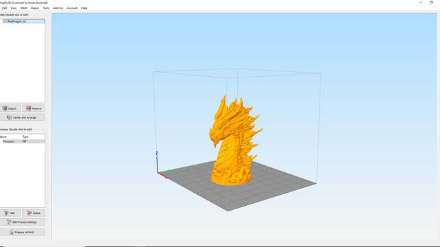 Simplify3D slicer with an orange dragon