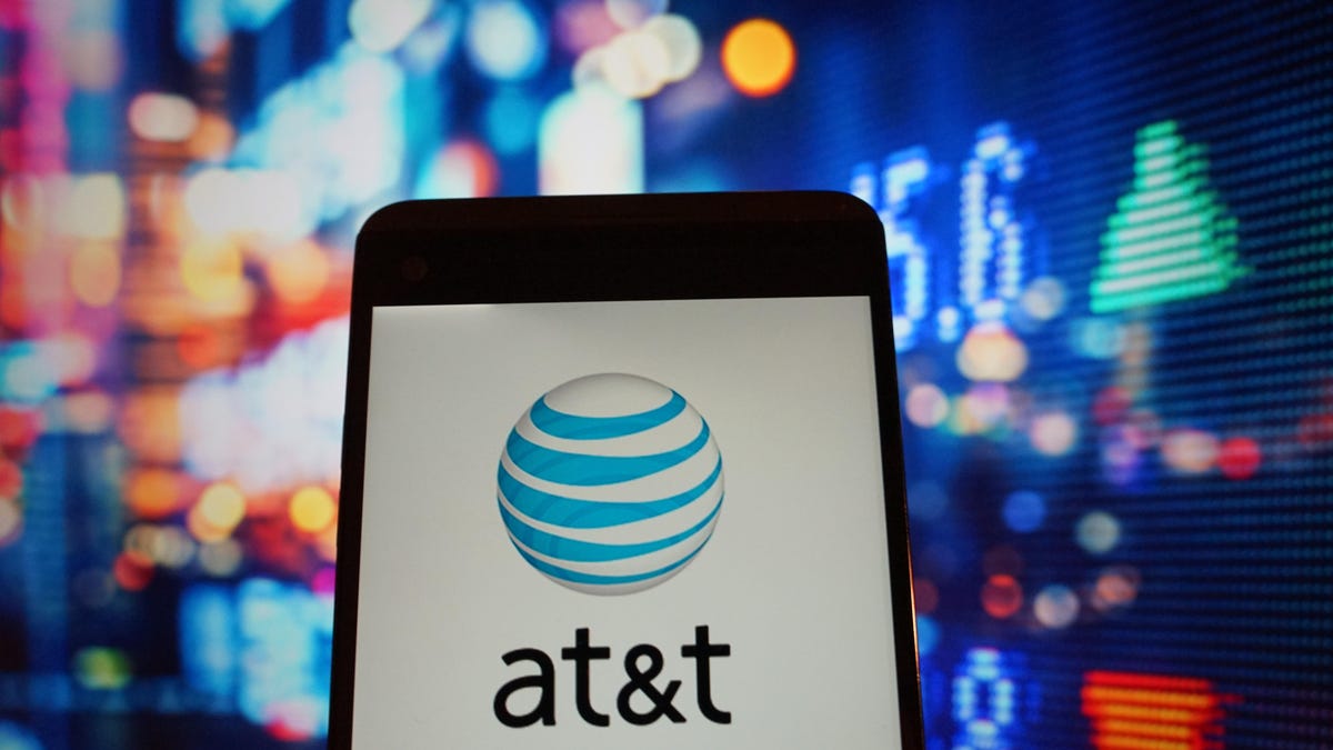 The logo of AT&T is seen in a smartphone