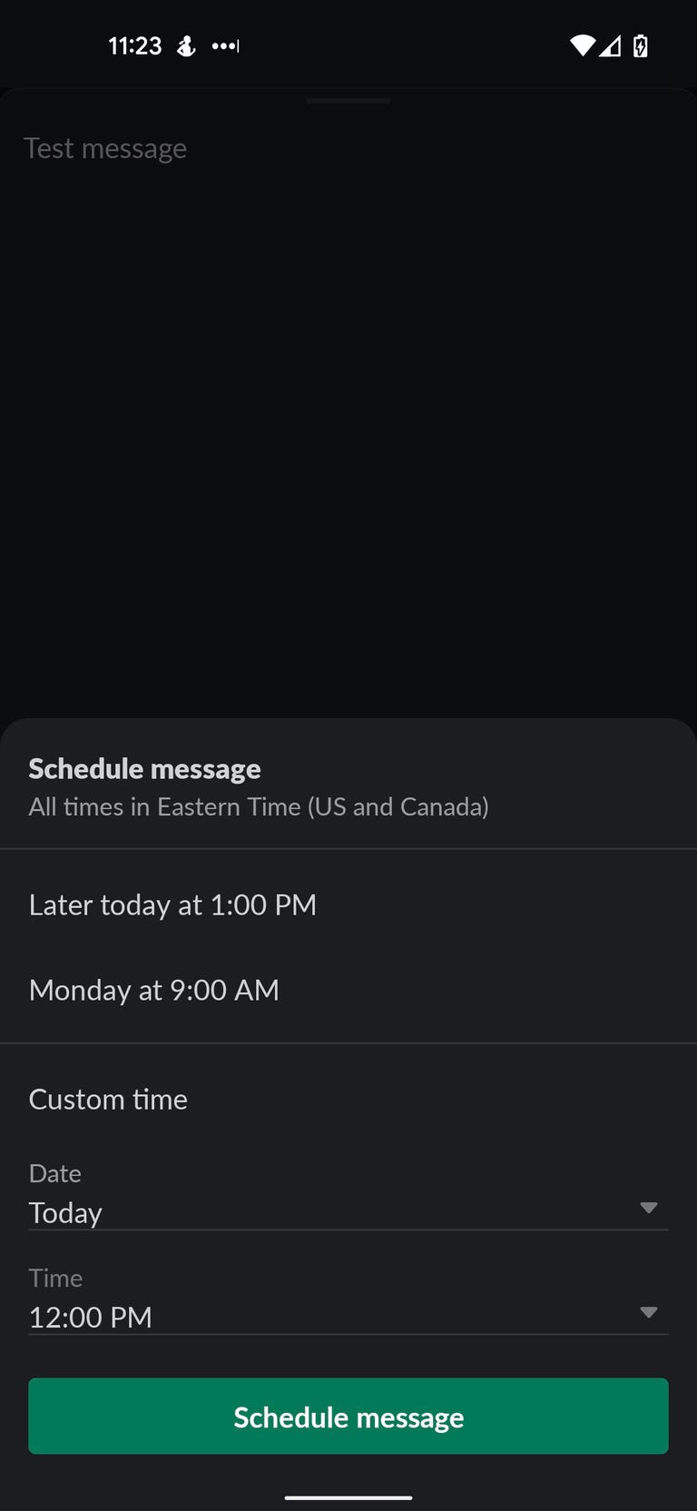 Slack schedule screen