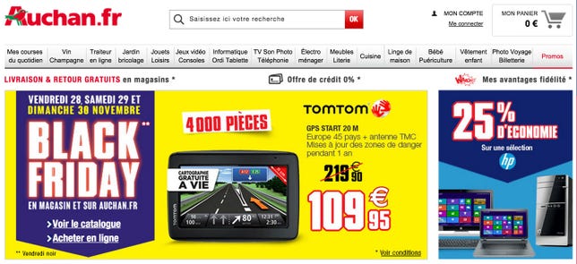 French electronics retailer Auchan embraced the US term "Black Friday" for its online promotion.