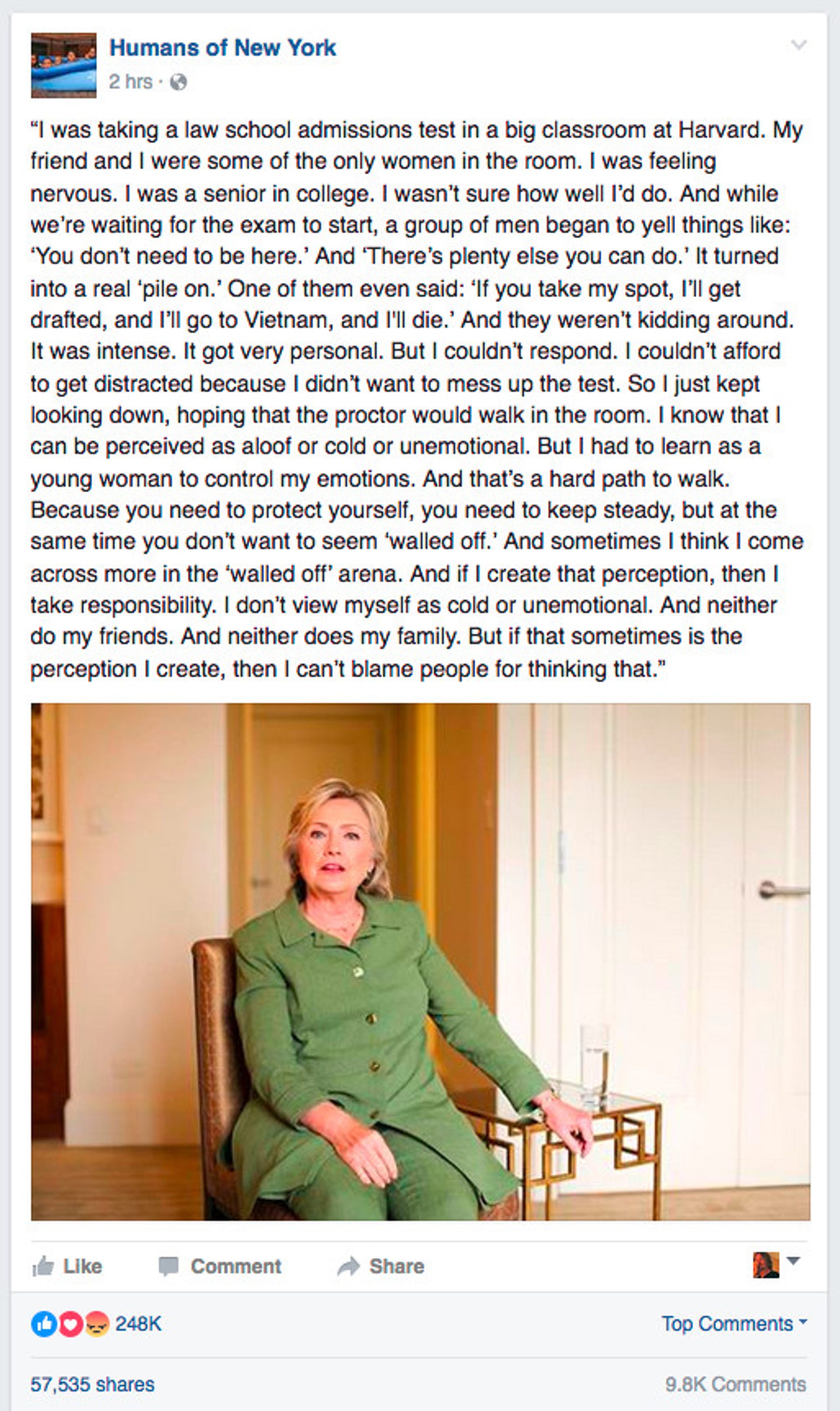 Hillary Clinton's Facebook post