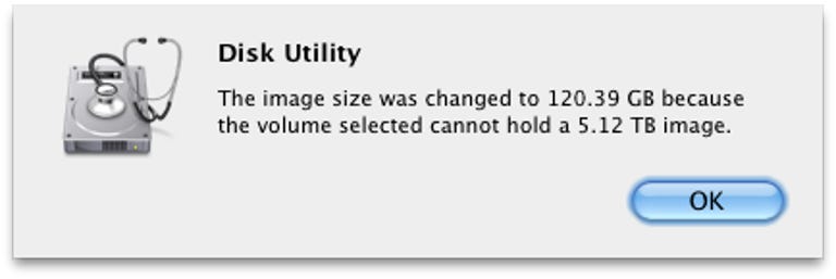 Disk Image size warning