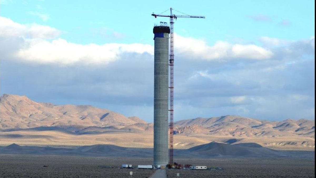 By the spring, this 540-foot tower will have a 100-foot receiver on top of it and 10,000 billboard size mirrors to produce electricity from the sun 10 to 15 hours a day.