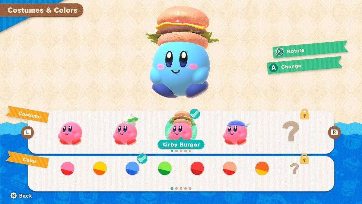 Kirby wearing a hamburger