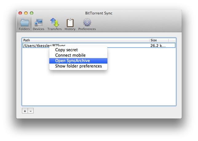 BitTorrent Sync interface