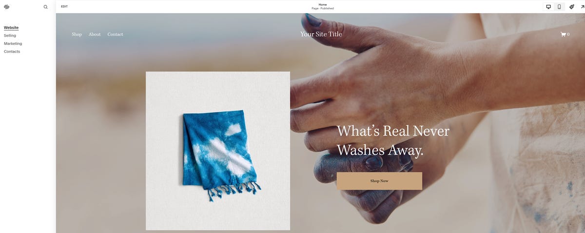A website using a Squarespace template inside the Squarespace site creation area