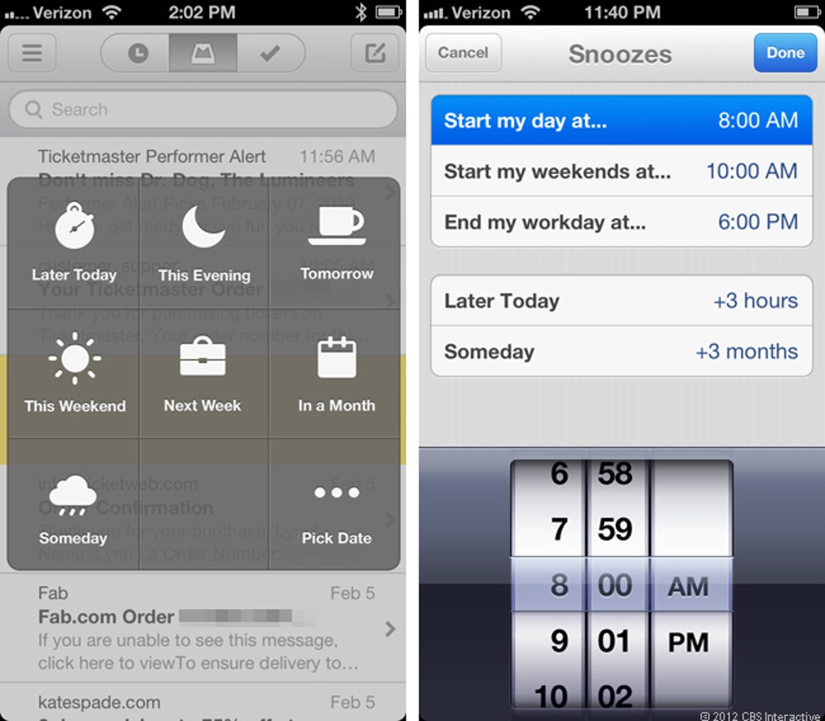 Mailbox (iOS) - snoozing