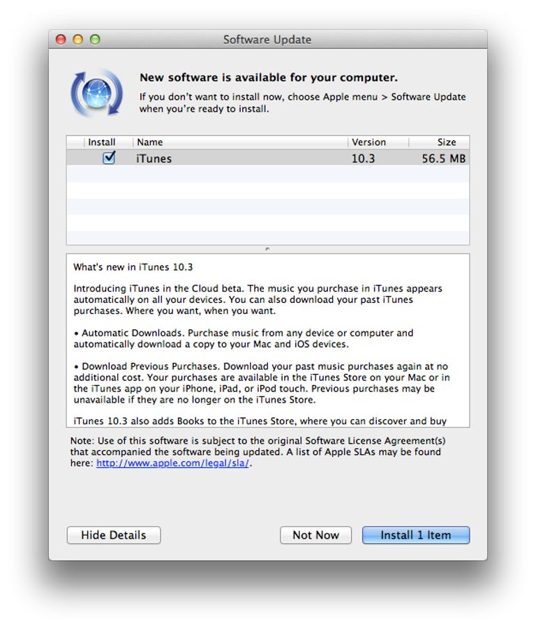 iTunes 10.3 in Software Update