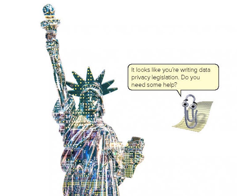 Statue of Liberty as if made from a computer motherboard.