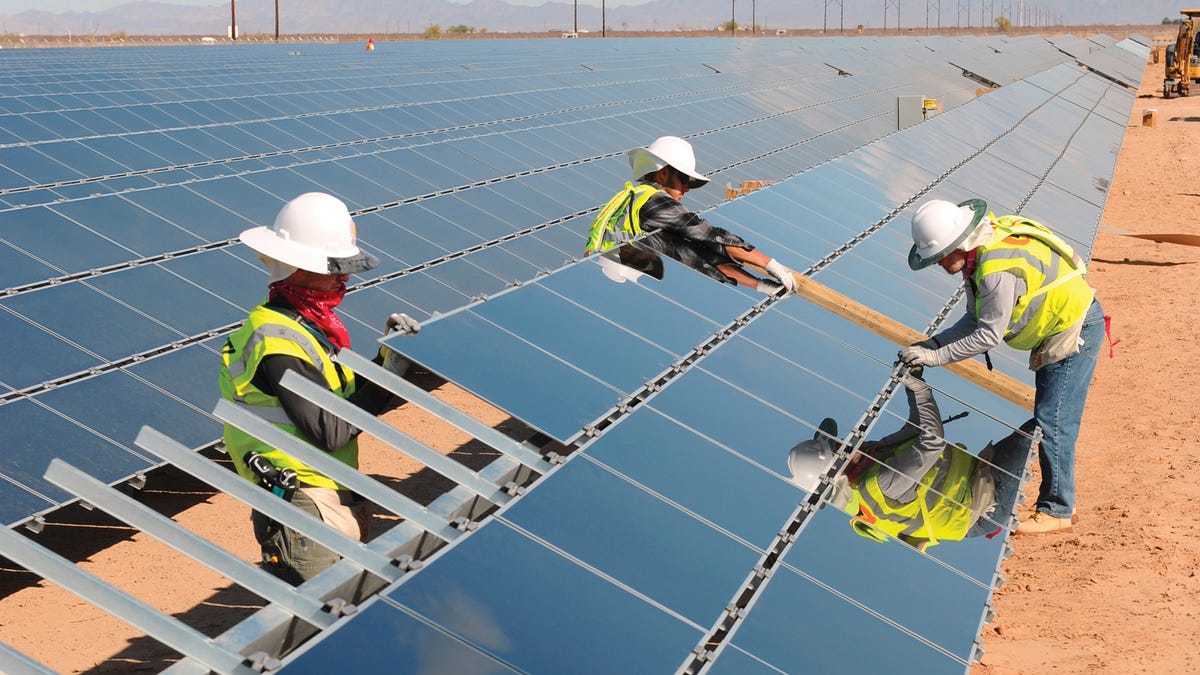 Many utility-scale projects use First Solar panels because they are relatively cheap. Even though they are less efficient than silicon, project developers are often not constrained by space.