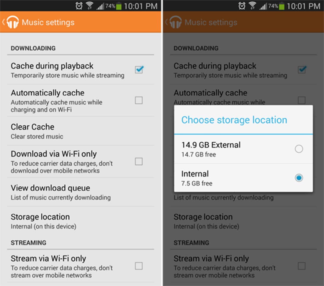 Google Play Music move storage location to external