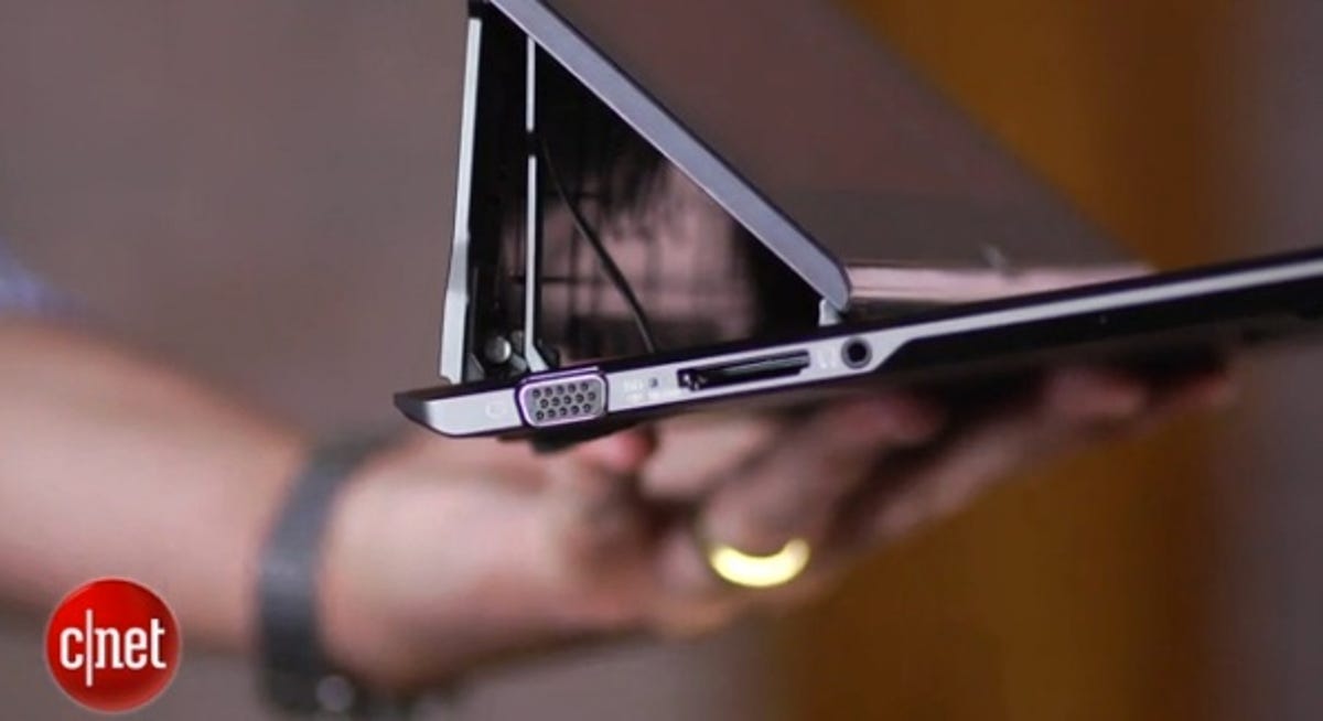 Sony Vaio Duo 11 convertible: The apparatus to support the display in tablet mode isn't exactly elegant.