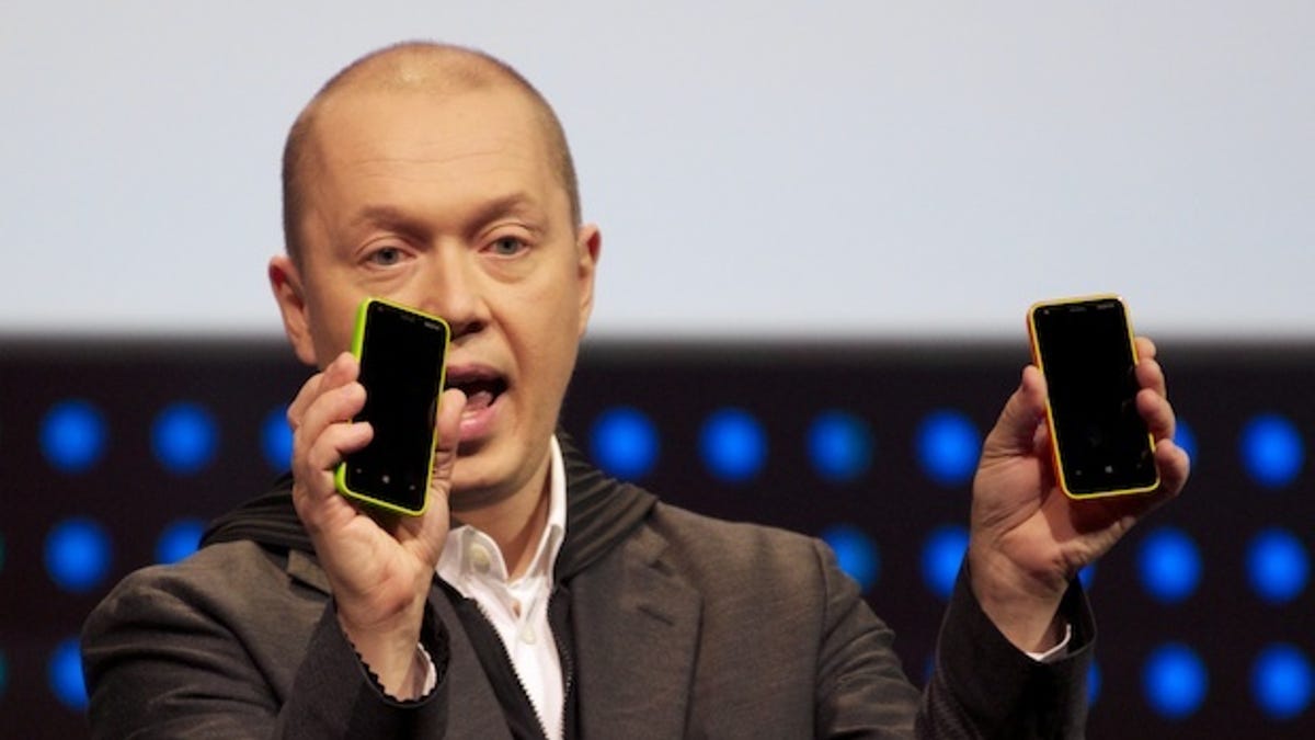 Marko Ahtisaari, Nokia's executive vice president of design, shows off the Lumia 620 phone at the LeWeb 2012 conference.