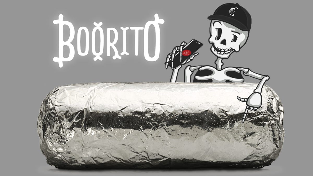 burrito in aluminum foil with skeleton