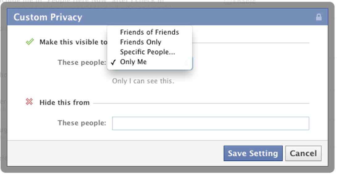Facebook custom privacy settings