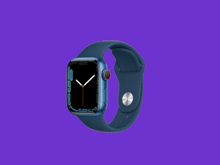 Close up of Apple Watch Series 7 on a purple background