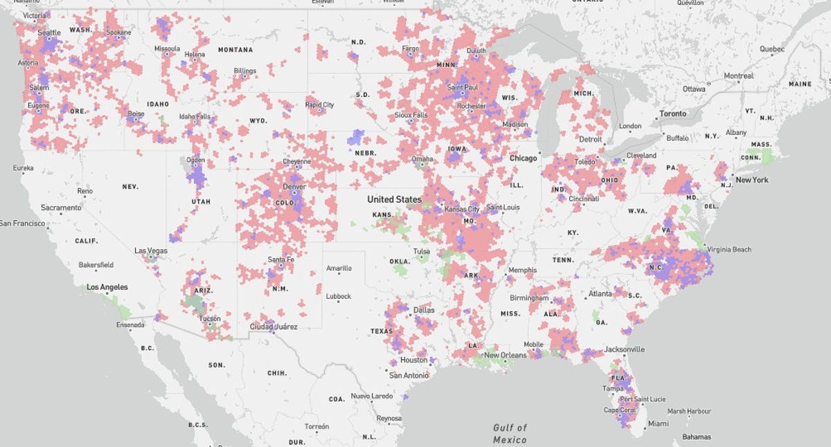 Map of CenturyLink and Cox internet coverage
