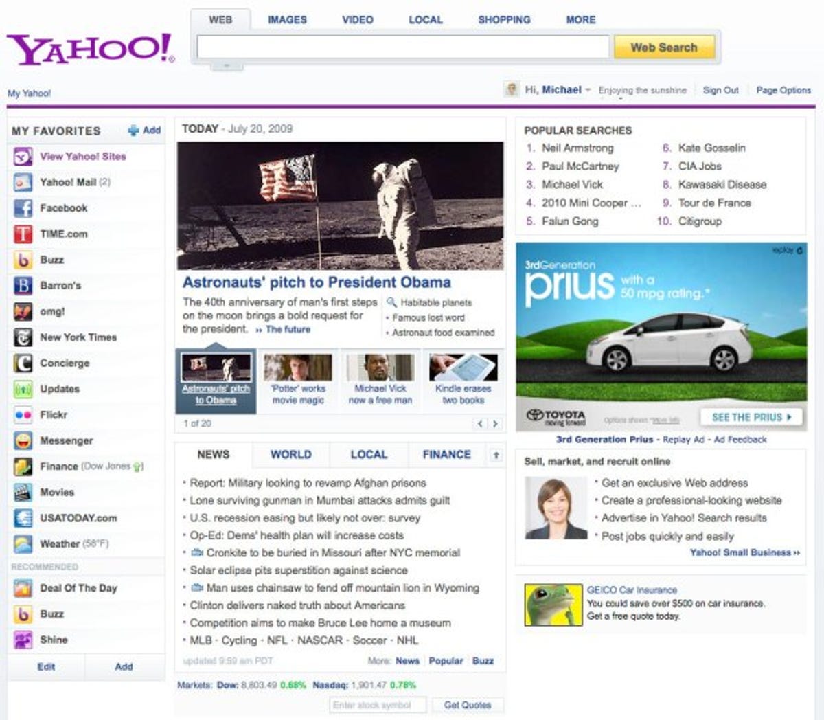 Yahoo's revamped front page.