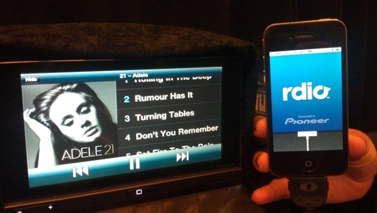The AppRadio's touch-screen display takes control of the Rdio app for iPhone, replicating most of its functionality.