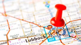 A map of Lubbock, Texas with a red pin