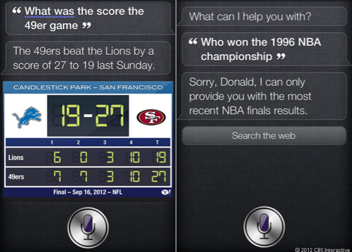 Sports scores with Siri on iOS 6.