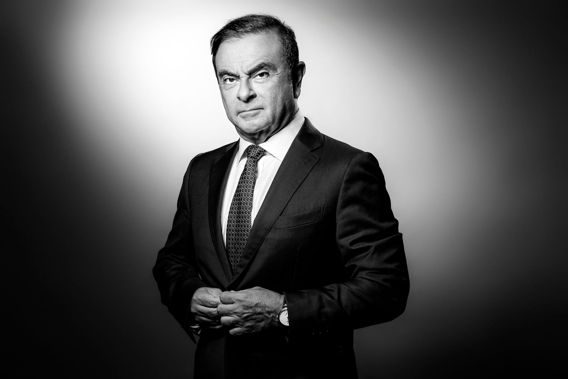 TOPSHOT-FRANCE-PORTRAIT-GHOSN-RENAULT-BLACK AND WHITE