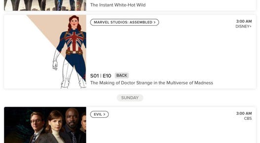 TV Time app display with thumbnails for The Boys, Evil, Marvel Studios: Assembled