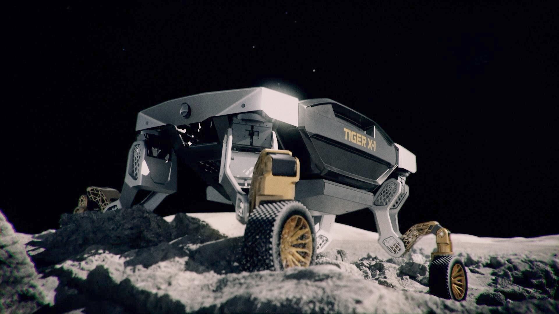 Tiger X-1 robot walking car on the moon