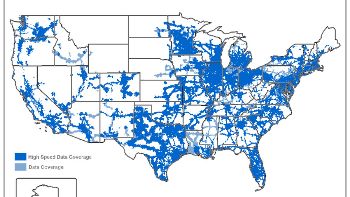 The coverage map for HP's DataPass mobile broadband service.