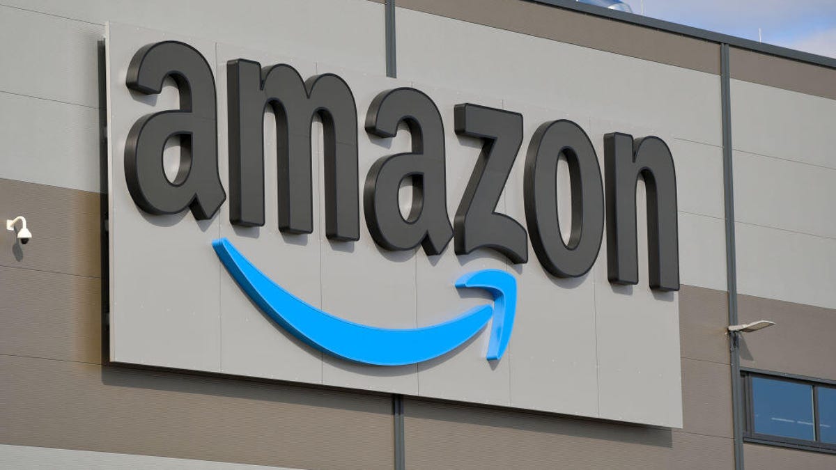 Amazon logo on a warehouse